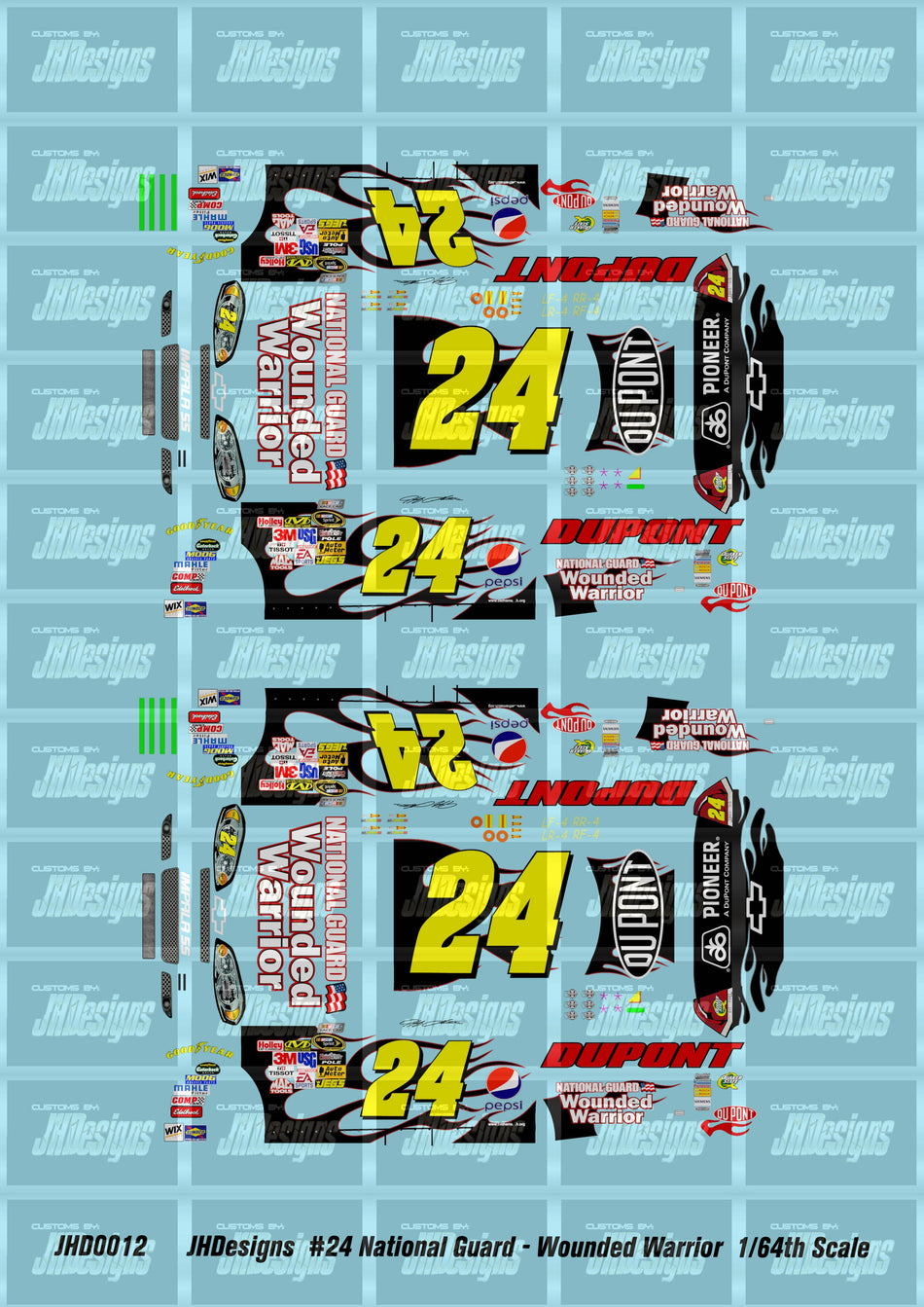 JH Designs Jeff Gordon 2009 CUP #24 National Guard - Wounded Warrior 1:64 Racecar Decal Set