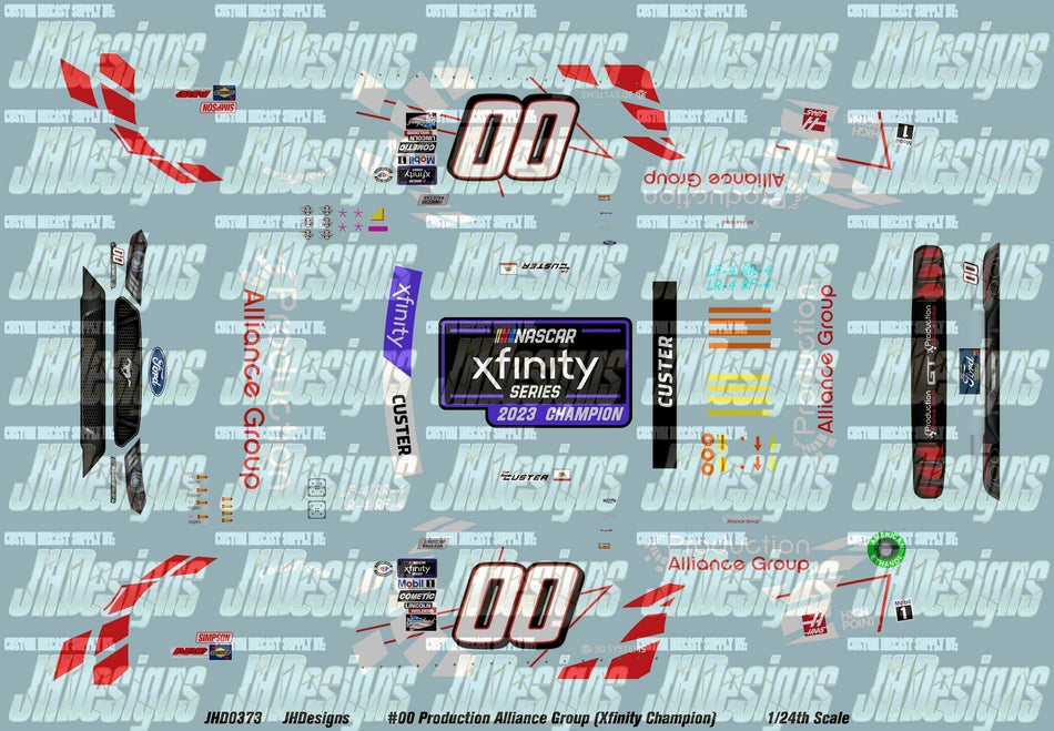 JH Designs Cole Custer 2023 NXS #00 Production Alliance Group (Xfinity Series Champion) 1:24 Racecar Decal Set