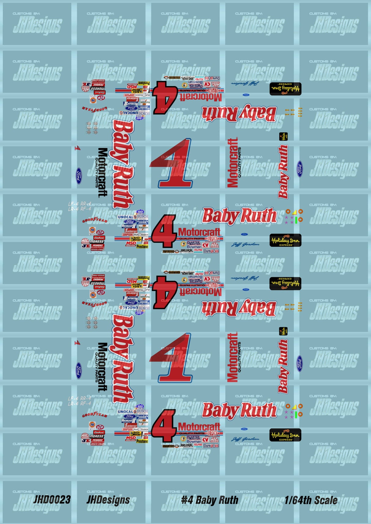 JH Designs Jeff Gordon 1992 NBS #4 Baby Ruth 1:64 Racecar Decal Set