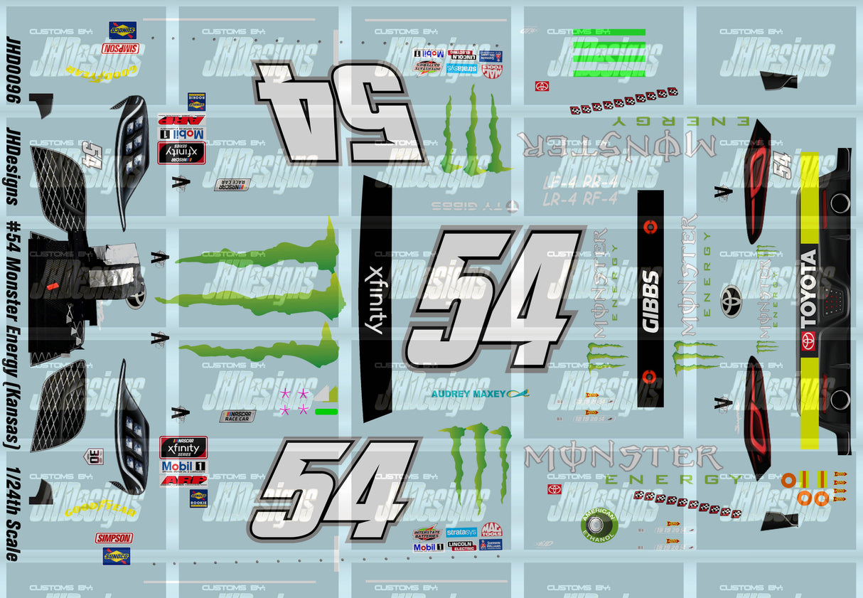 JH Designs Ty Gibbs 2021 XFINITY #54 Monster Energy (Kansas) 1:24 Racecar Decal Set