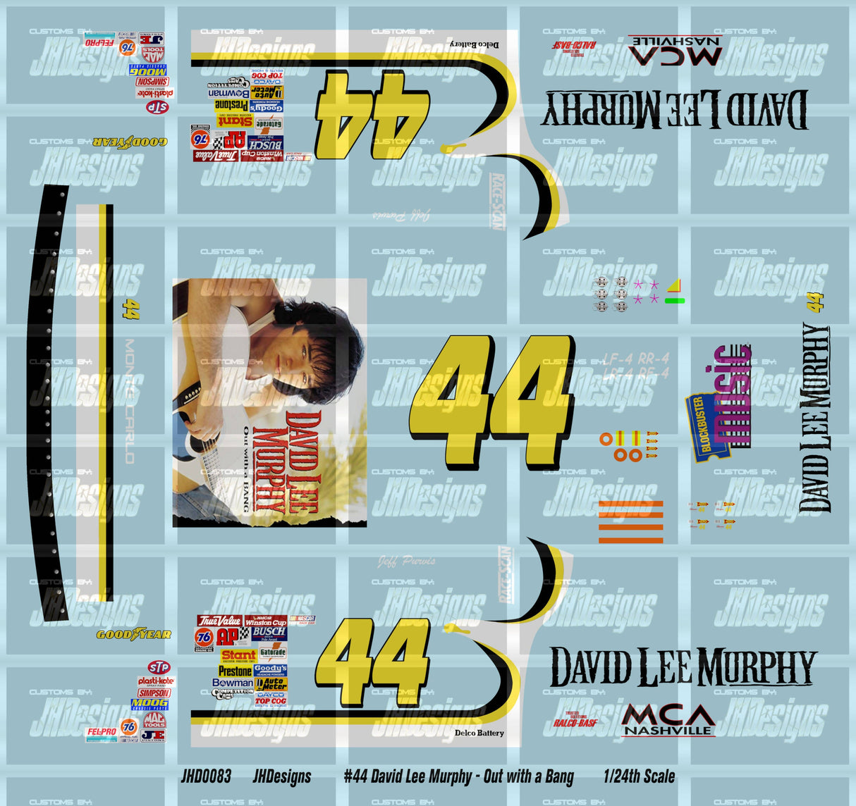JH Designs Jeff Purvis 1996 CUP #44 David Lee Murphy - Out With A Bang 1:24 Racecar Decal Set