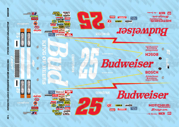 Millersport Customs 1995 Roger Mears Budweiser Chevy Silverado 1/24 Decal Set