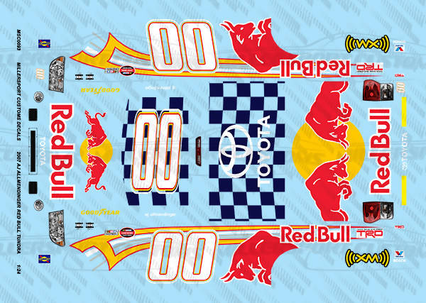 Millersport Customs 2007 AJ Allmendinger Red Bull Toyota Tundra 1/24 Decal Set