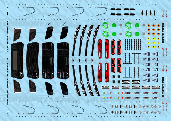 Millersport Customs Nascar Gen 6 Chevy Camaro Goodies Sheet 1/24 Decal Set