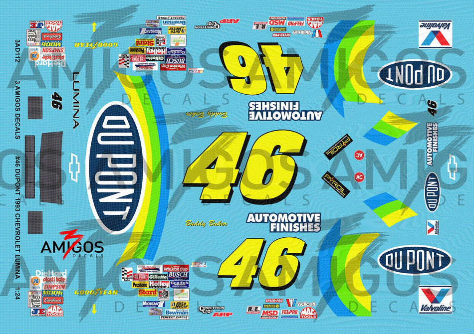 3 Amigos Decals #46 Dupoint Chevy 1993 Lumina Decal Set 1:24 - 1