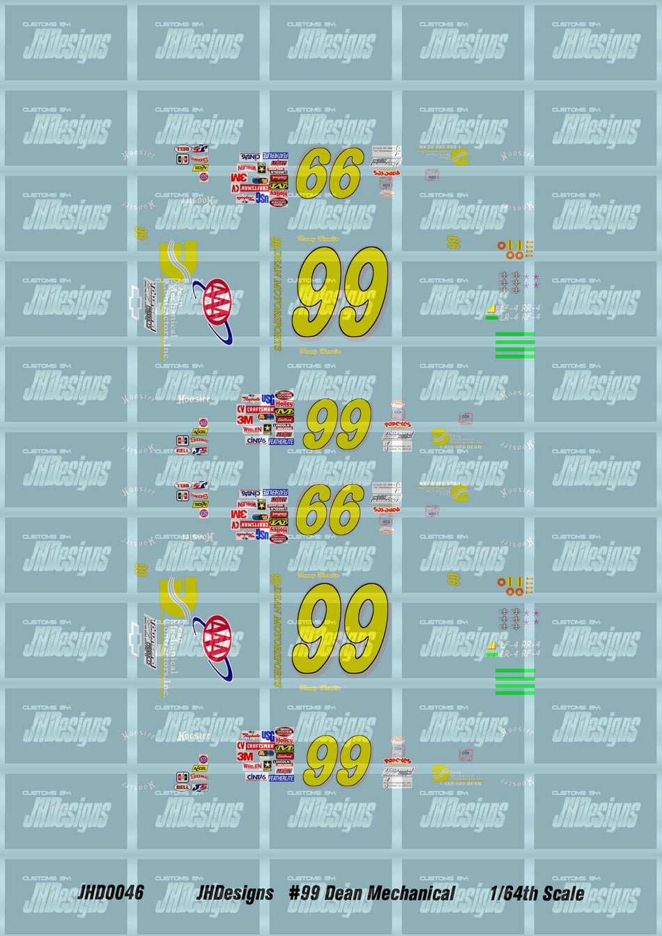 JH Designs Denny Hamlin 2003 LMS #99 Dean Mechanical Contractors 1:64 Racecar Decal Set