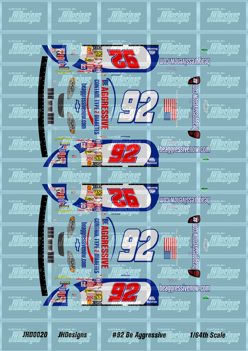 JH Designs Jimmie Johnson 2001 NBS #92 Beagressive.com (Hero Card Version) 1:64 Racecar Decal Set