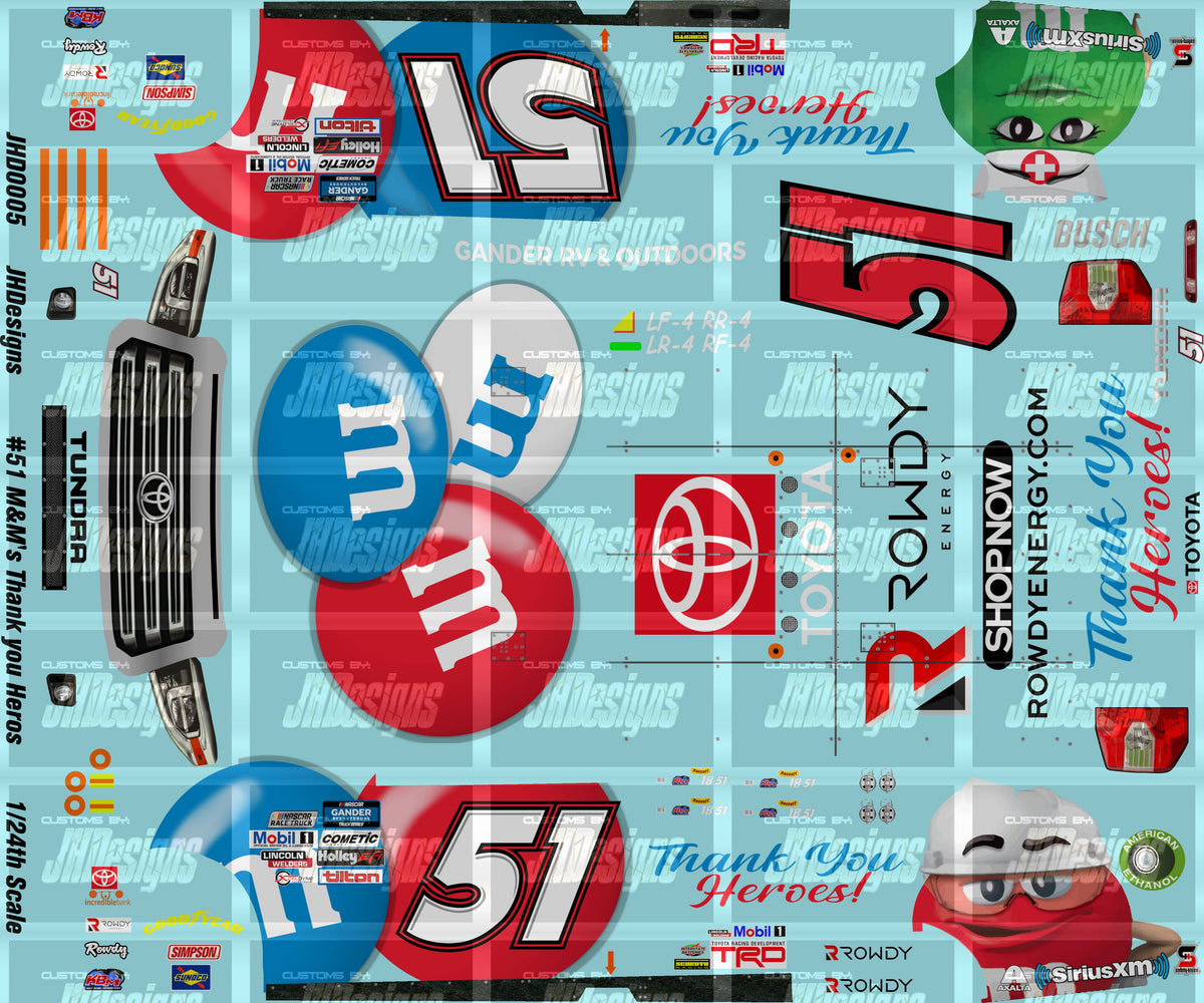 JH Designs Kyle Busch 2020 GMTS #51 M&M's Thank You Heros 1:24 Racecar ...