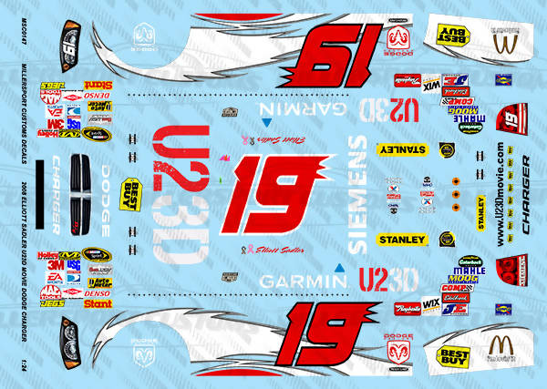 Millersport Customs 2008 Elliott Sadler U23D Movie Dodge Charger 1/24 Decal Set