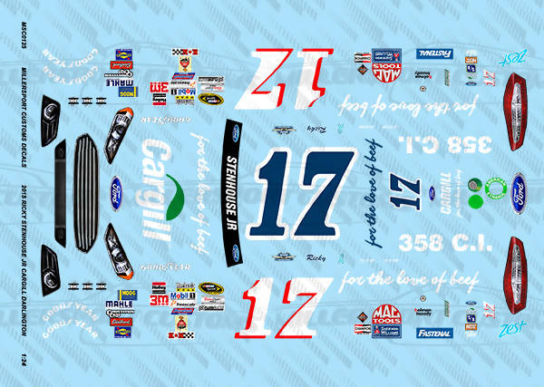 Millersport Customs 2015 Ricky Stenhouse Jr Cargill Darlington Ford Fusion 1/24 Decal Set