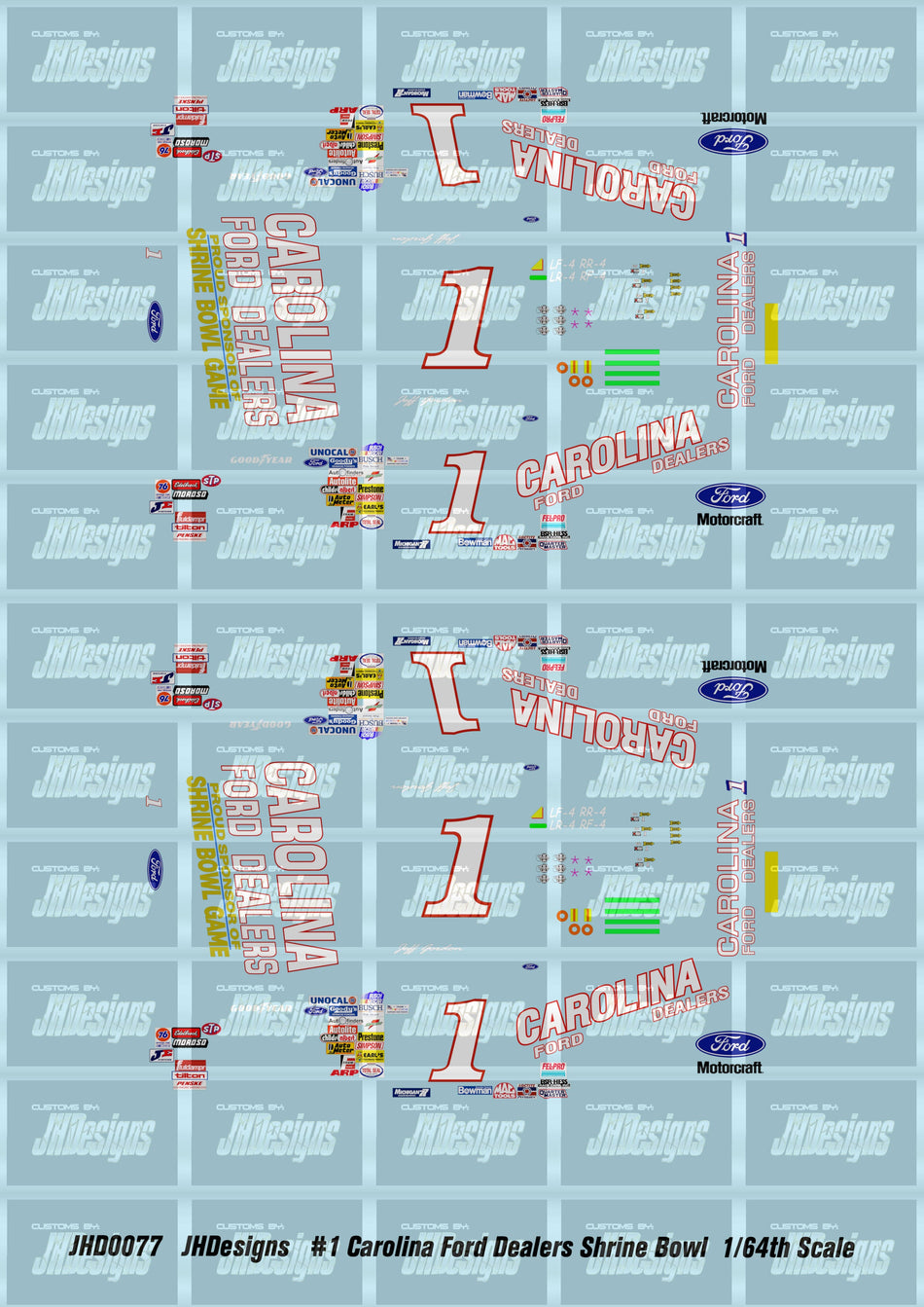 JH Designs Jeff Gordon 1991 NBS #1 Carolina Ford Dealers Shrine Bowl 1:64 Racecar Decal Set
