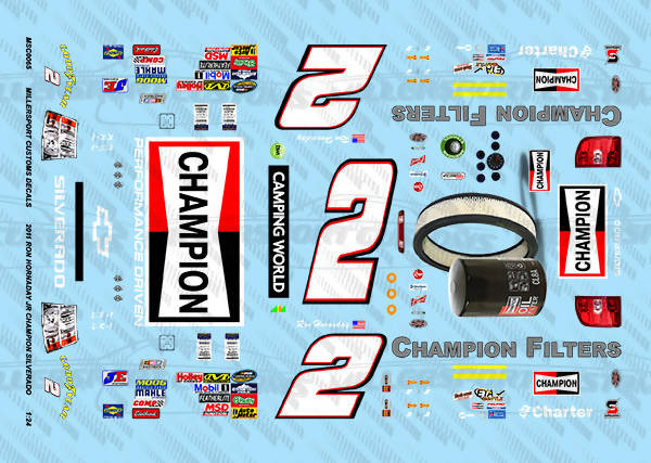 Millersport Customs 2012 Ron Hornaday Jr Champion Filters Chevy Silverado 1/24 Decal Set