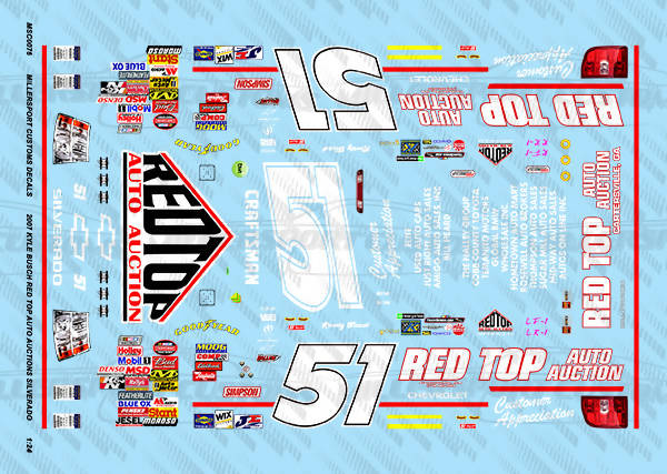 Millersport Customs 2007 Kyle Busch Red Top Auto Auction Chevy Silverado 1/24 Decal Set