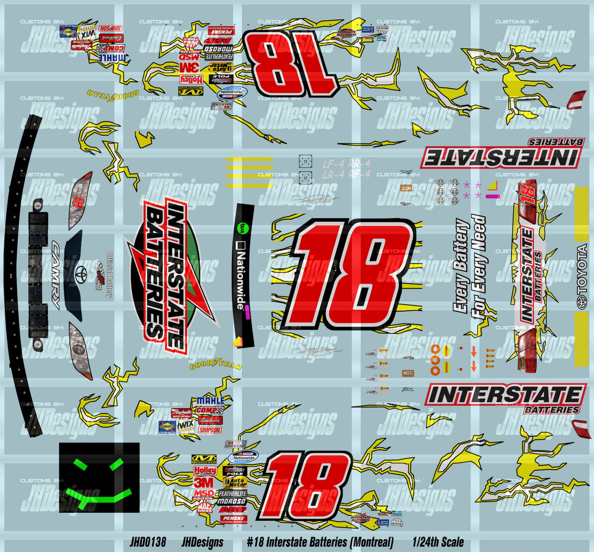 JH Designs Kyle Busch 2009 NWS #18 Interstate Batteries (Montreal) 1:24 Racecar Decal Set