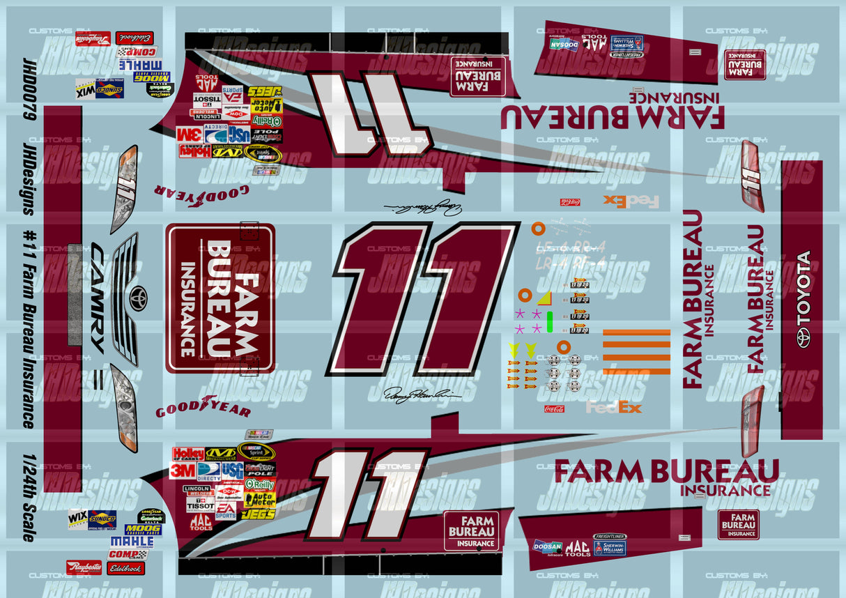 JH Designs Denny Hamlin 2009 CUP #11 Farm Bureau 1:24 Racecar Decal Set