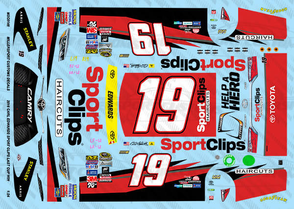 Millersport Customs 2016 Carl Edwards Sport Clips Last Cup Win Toyota Camry 1/24 Decal Set