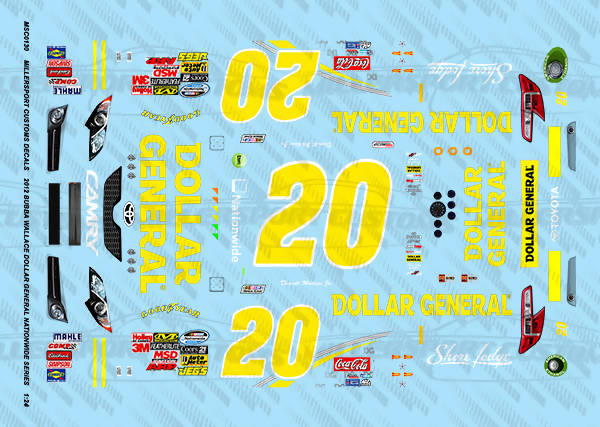 Millersport Customs 2012 Bubba Wallace Dollar General Nationwide Series Toyota Camry 1/24 Decal Set