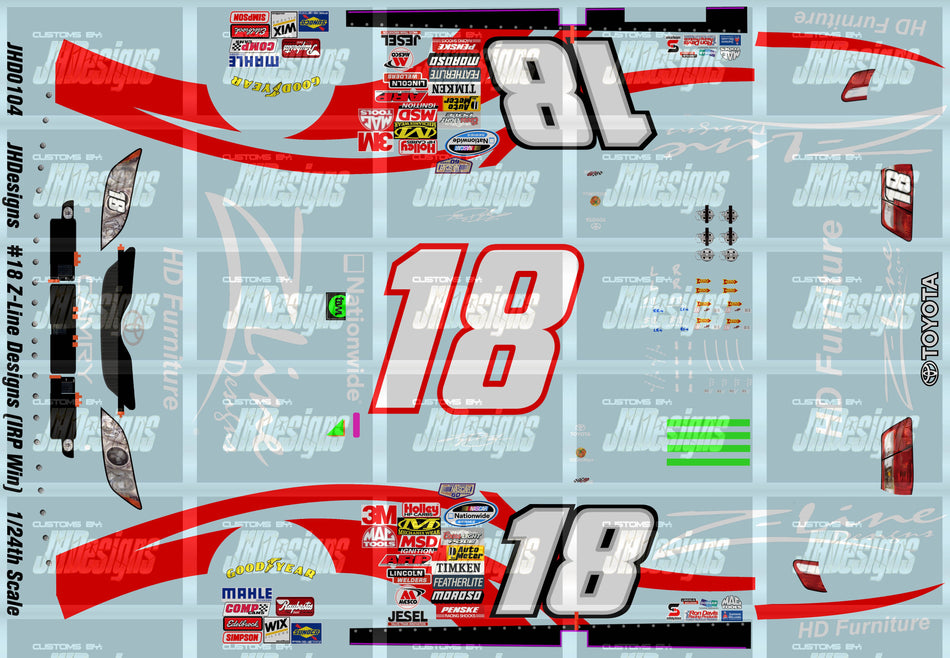 JH Designs Kyle Busch 2008 NWS #18 Z-Line Designs (IRP Race Win) 1:24 Racecar Decal Set