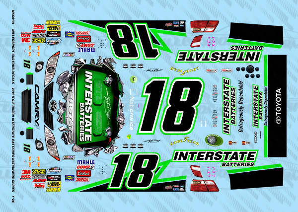 Millersport Customs 2011 Kyle Busch Interstate Batteries Nationwide Series Toyota Camry 1/24 Decal Set