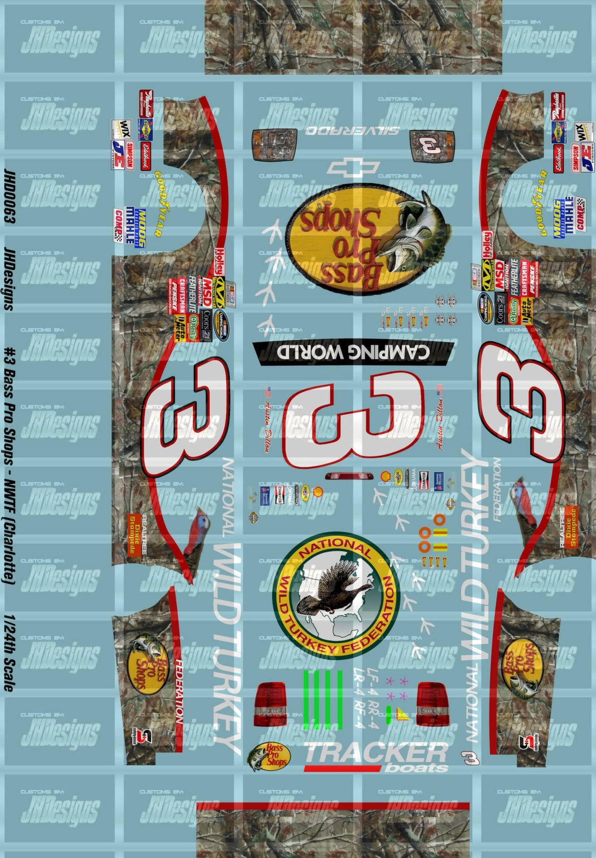 Cts Sticker Graphics JH Designs Austin Dillon 2010 CTS #3 Bass Pro Shops - NWTF 1:24 Raceca ...