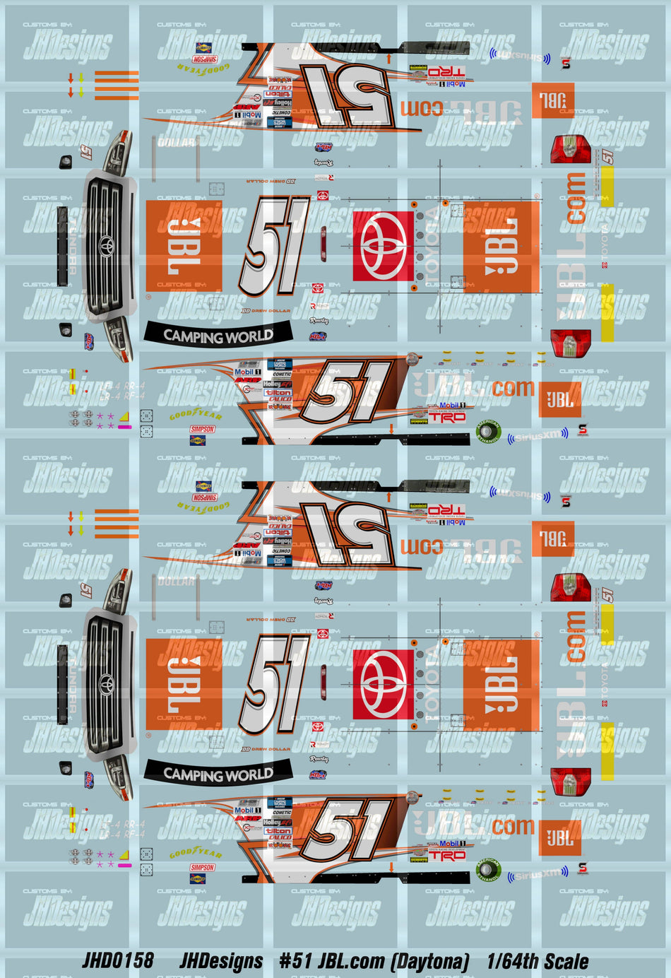 JH Designs Drew Dollar 2021 CWTS #51 JBL.com (Daytona) 1:64 Racecar Decal Set