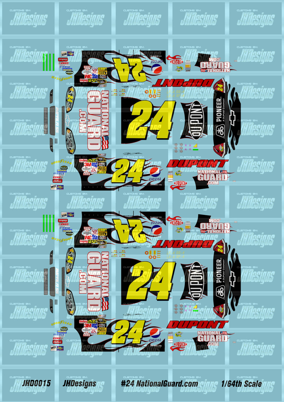 JH Designs Jeff Gordon 2009 CUP #24 NationalGuard.com 1:64 Racecar Decal Set