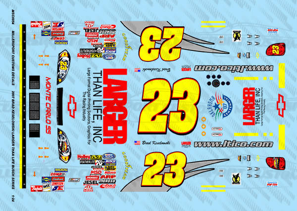 Millersport Customs 2007 Brad Keselowski Larger Than Life Buch Series Chevy Monte Carlo SS 1/24 Decal Set