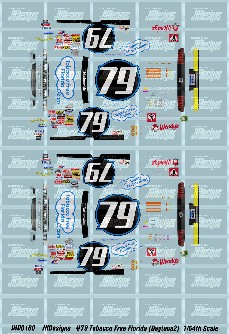 JH Designs Jeffrey Earnhardt 2013 NWS #79 Tobacco Free Florida (Daytona2) 1:64 Racecar Decal Set