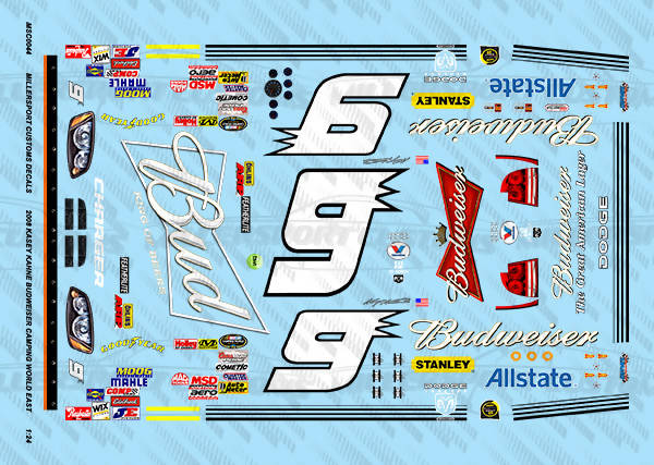 Millersport Customs 2008 Kasey Kahne Budweiser Camping World East Series Dodge Charger 1/24 Decal Set