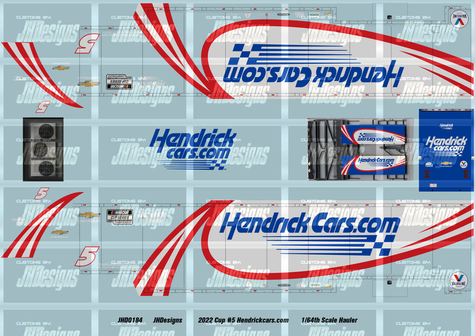 JH Designs Kyle Larson 2022 Cup #5 Hendrickcars.com 1:64 Racecar Hauler Decal Set