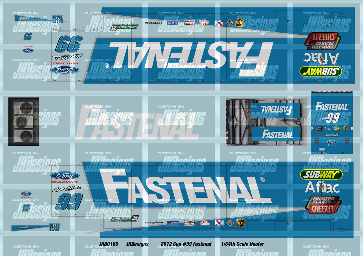 JH Designs Carl Edwards 2012 Cup #99 Fastenal 1:64 Racecar Hauler Deca ...