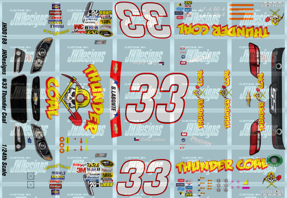 JH Designs Bobby Labonte 2014 Cup #33 Thunder Coal 1:24 Racecar Decal Set