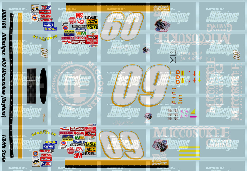 JH Designs Geoff Bodine 2002 Cup #09 Miccosukee Casino 1:24 Racecar Decal Set
