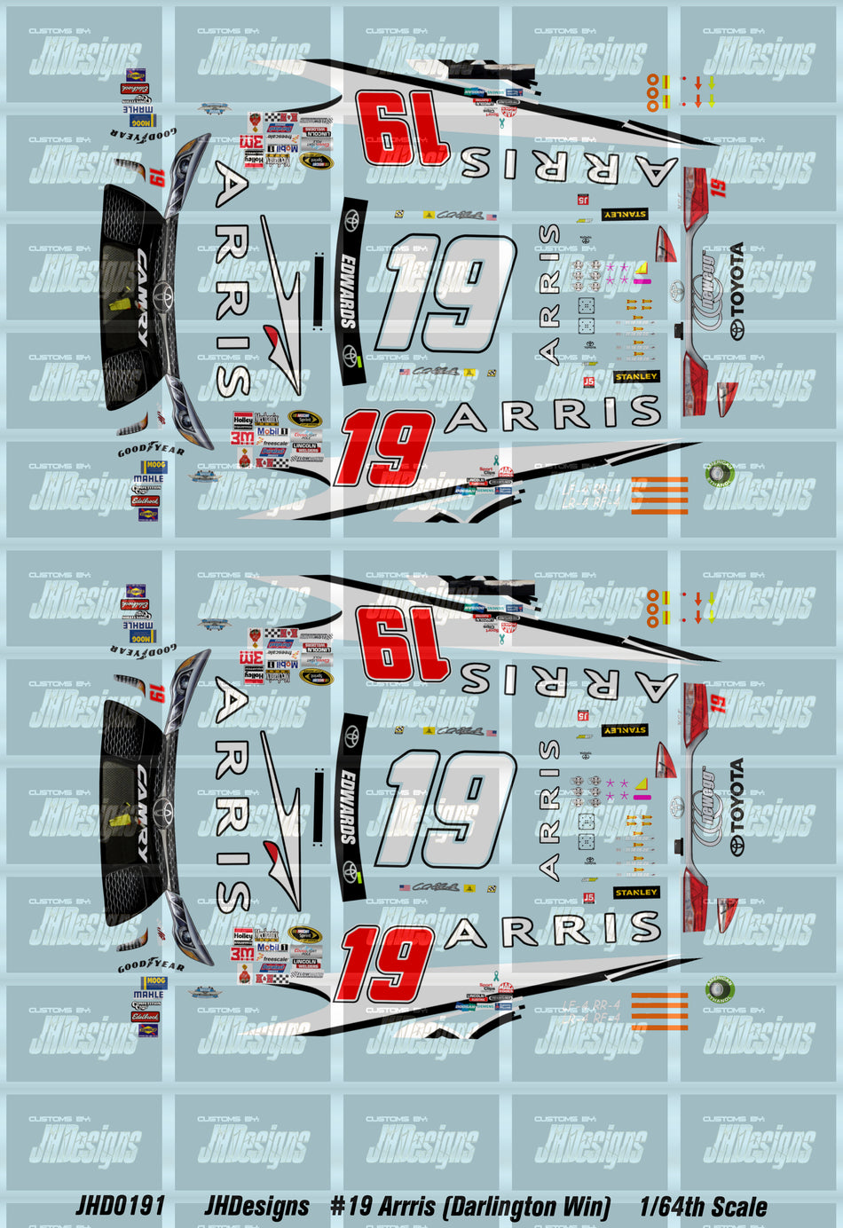 JH Designs Carl Edwards 2015 Cup #19 Arris (Darlington Race Win) 1:64 Racecar Decal Set