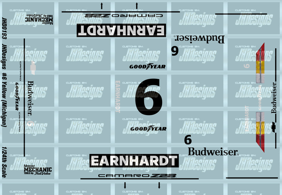 JH Designs Dale Earnhardt 1984 IROC #6 Yellow (Michigan Race) 1:24 Racecar Decal Set