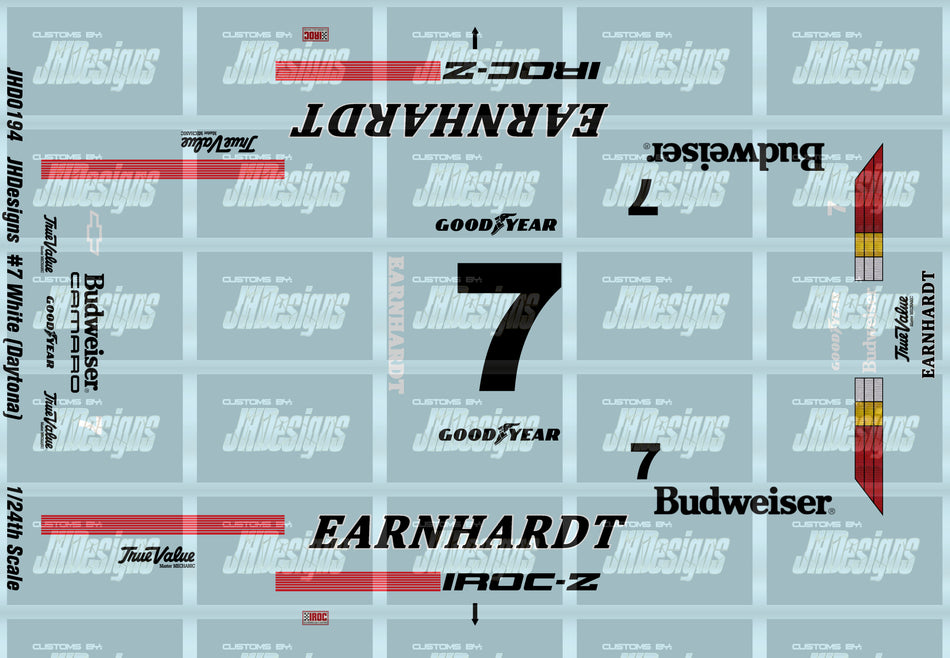 JH Designs Dale Earnhardt 1989 IROC #7 White (Daytona Race) 1:24 Racecar Decal Set