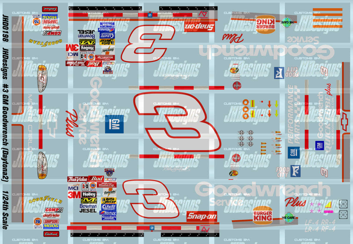 JH Designs Dale Earnhardt 1998 Cup #3 GM Goodwrench (Daytona2 Race) 1:24 Racecar Decal Set