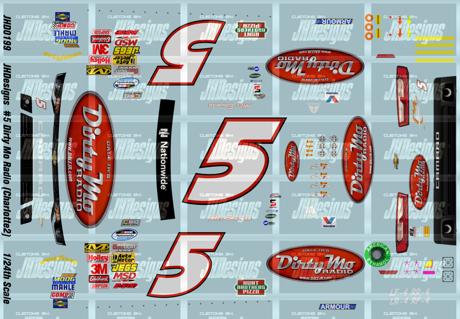 JH Designs Alex Bowman 2014 NWS #5 Dale Jr's Dirty Mo Radio (Charlotte Race) 1:24 Racecar Decal Set