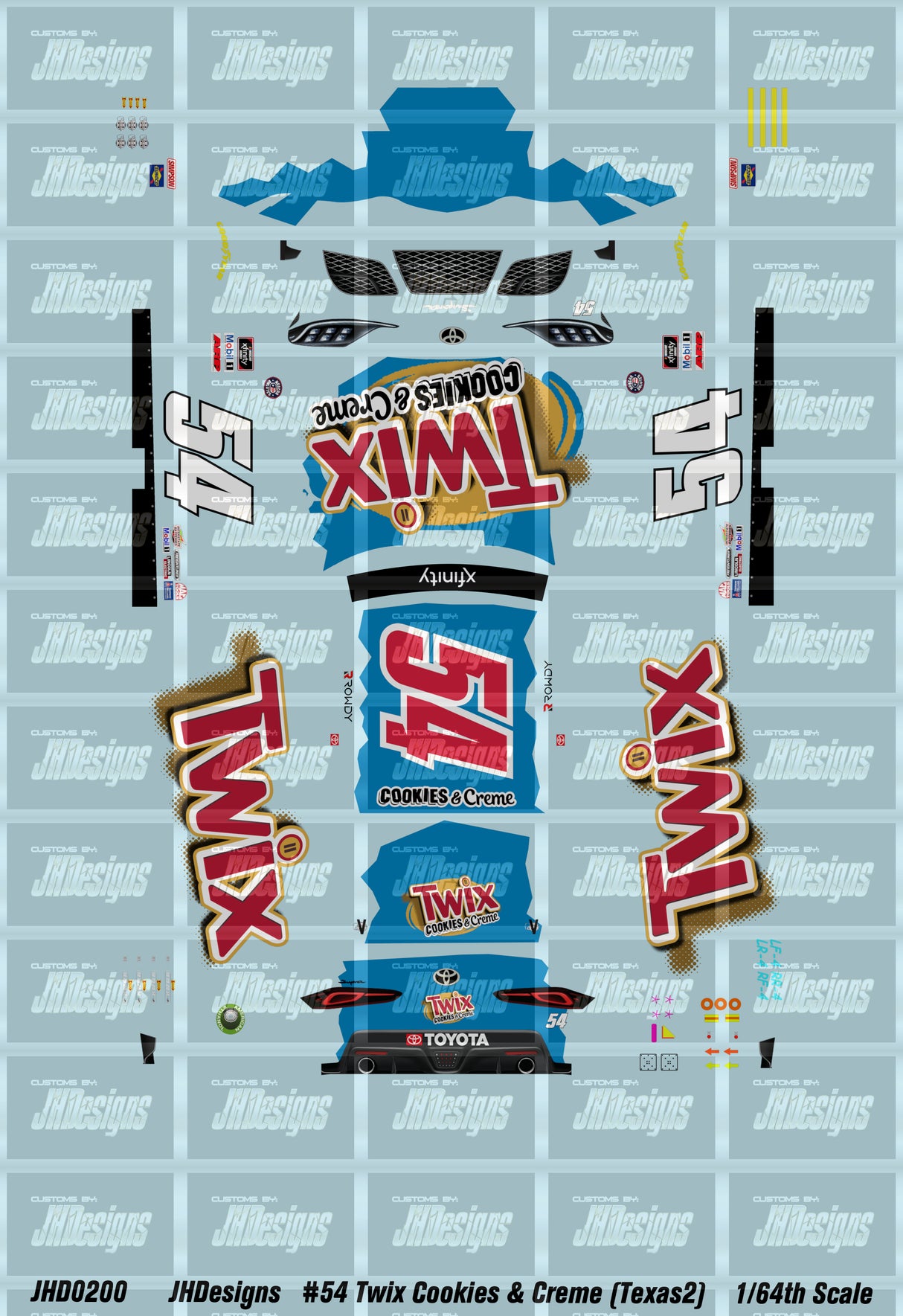 JH Designs Kyle Busch 2020 NXS #54 Twix Cookies & Creme (Texas Race) 1:64 Racecar Decal Set