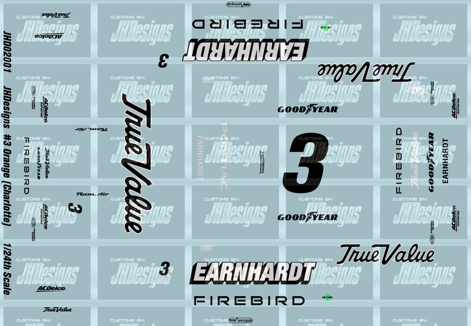 JH Designs Dale Earnhardt 1997 IROC #3 Orange (Charlotte Race) 1:24 Racecar Decal Set