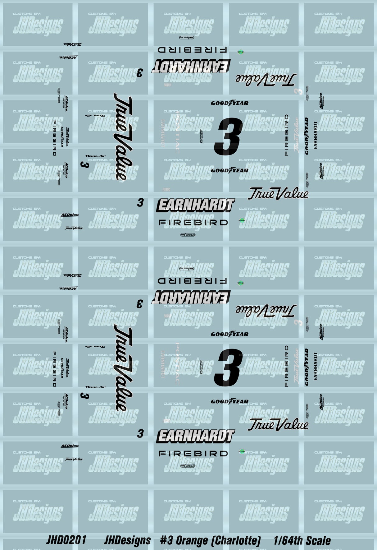 JH Designs Dale Earnhardt 1997 IROC #3 Orange (Charlotte Race) 1:64 Racecar Decal Set