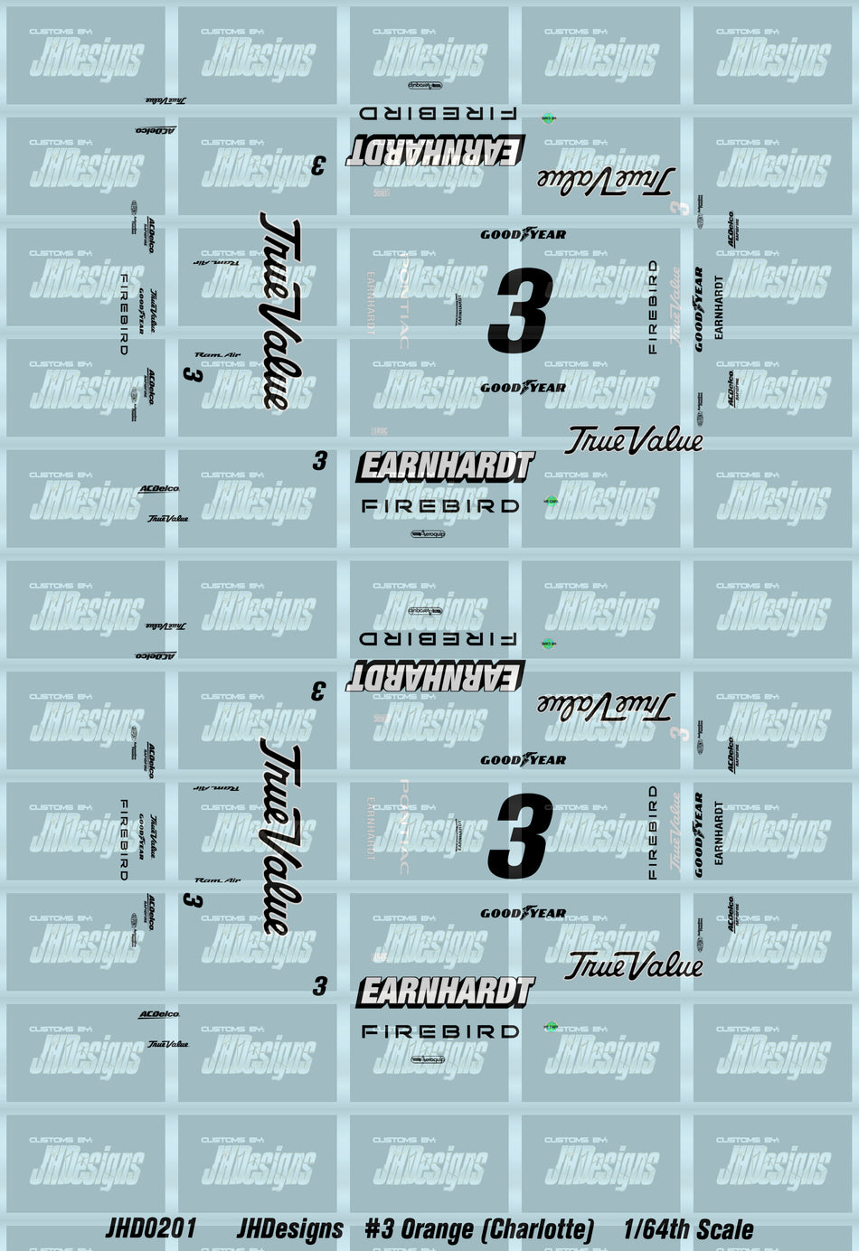 JH Designs Dale Earnhardt 1997 IROC #3 Orange (Charlotte Race) 1:64 Racecar Decal Set