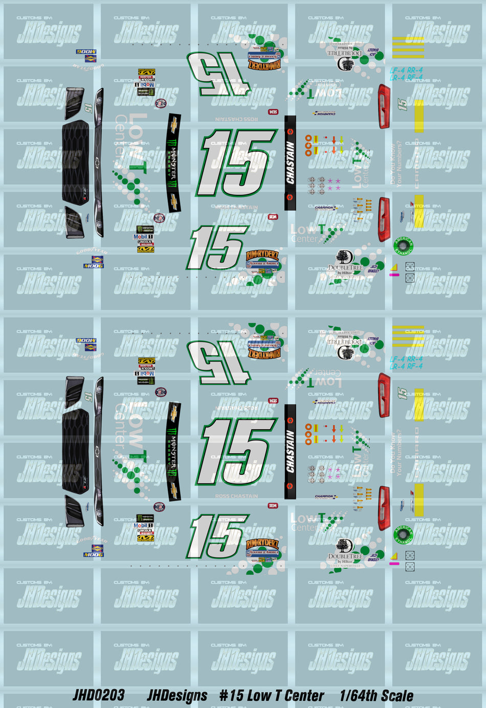 JH Designs Ross Chastain 2018 CUP #15 Low T Center 1:64 Racecar Decal Set