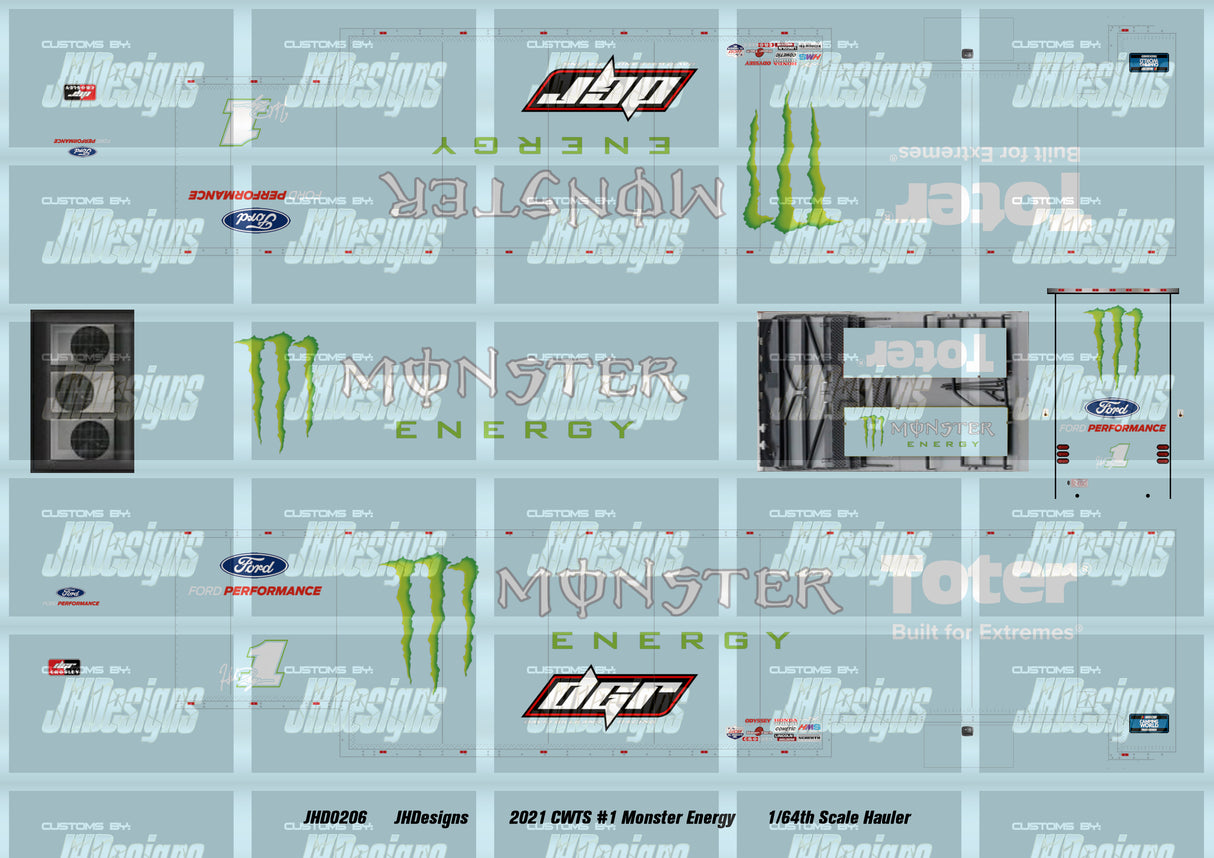 JH Designs Hailie Deegan 2021 CWTS #1 Monster Energy 1:64 Racecar Hauler Decal Set