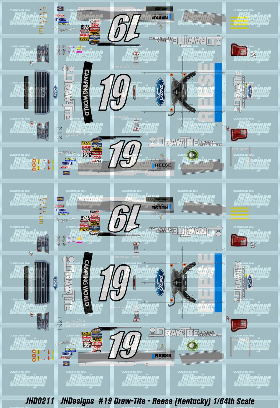 JH Designs Brad Keselowski 2014 CWTS #19 Draw-Tite (Kentucky Race) 1:64 Racecar Decal Set