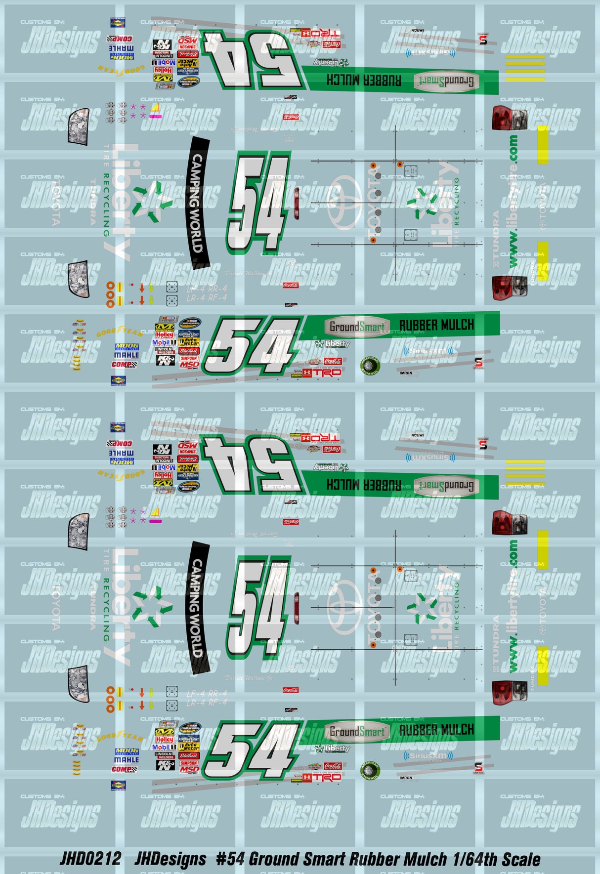 JH Designs Bubba Wallace 2013 CWTS #54 Liberty Recycling 1:64 Racecar Decal Set