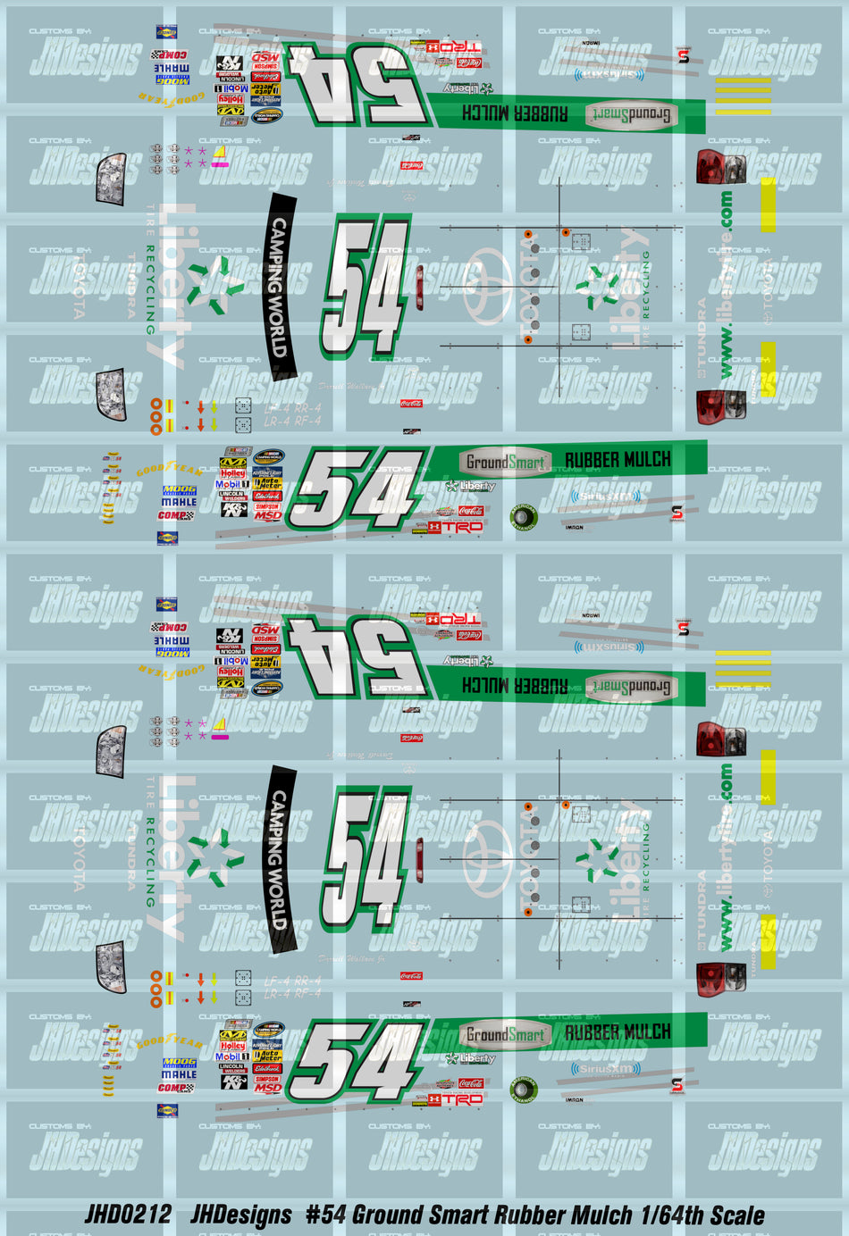 JH Designs Bubba Wallace 2013 CWTS #54 Liberty Recycling 1:64 Racecar Decal Set