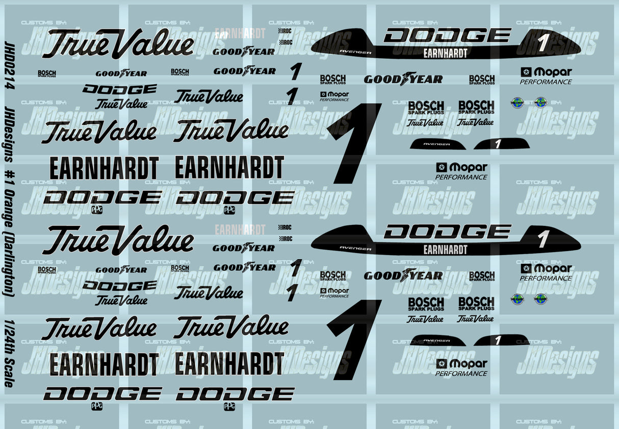 JH Designs Dale Earnhardt 1994 IROC #1 Orange (Darlington Race) 1:24 Racecar Decal Set