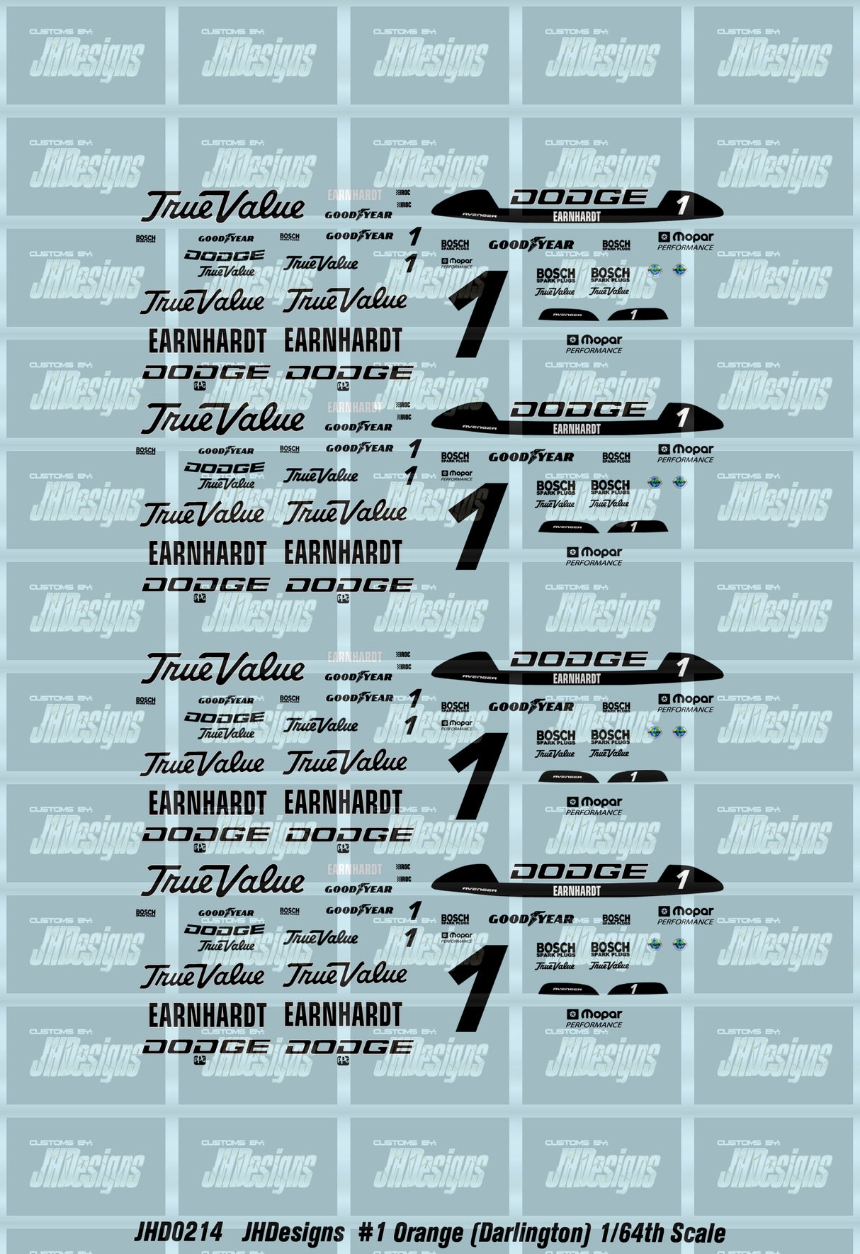 JH Designs Dale Earnhardt 1994 IROC #1 Orange (Darlington Race) 1:64 Racecar Decal Set