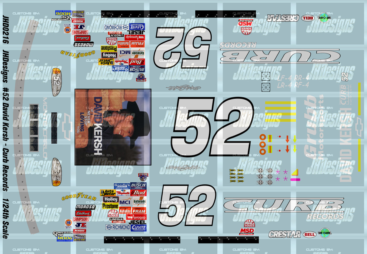JH Designs Kevin Grubb 1998 NBS #52 David Kersh - Curb Records (Rockingham Race) 1:24 Racecar Decal Set